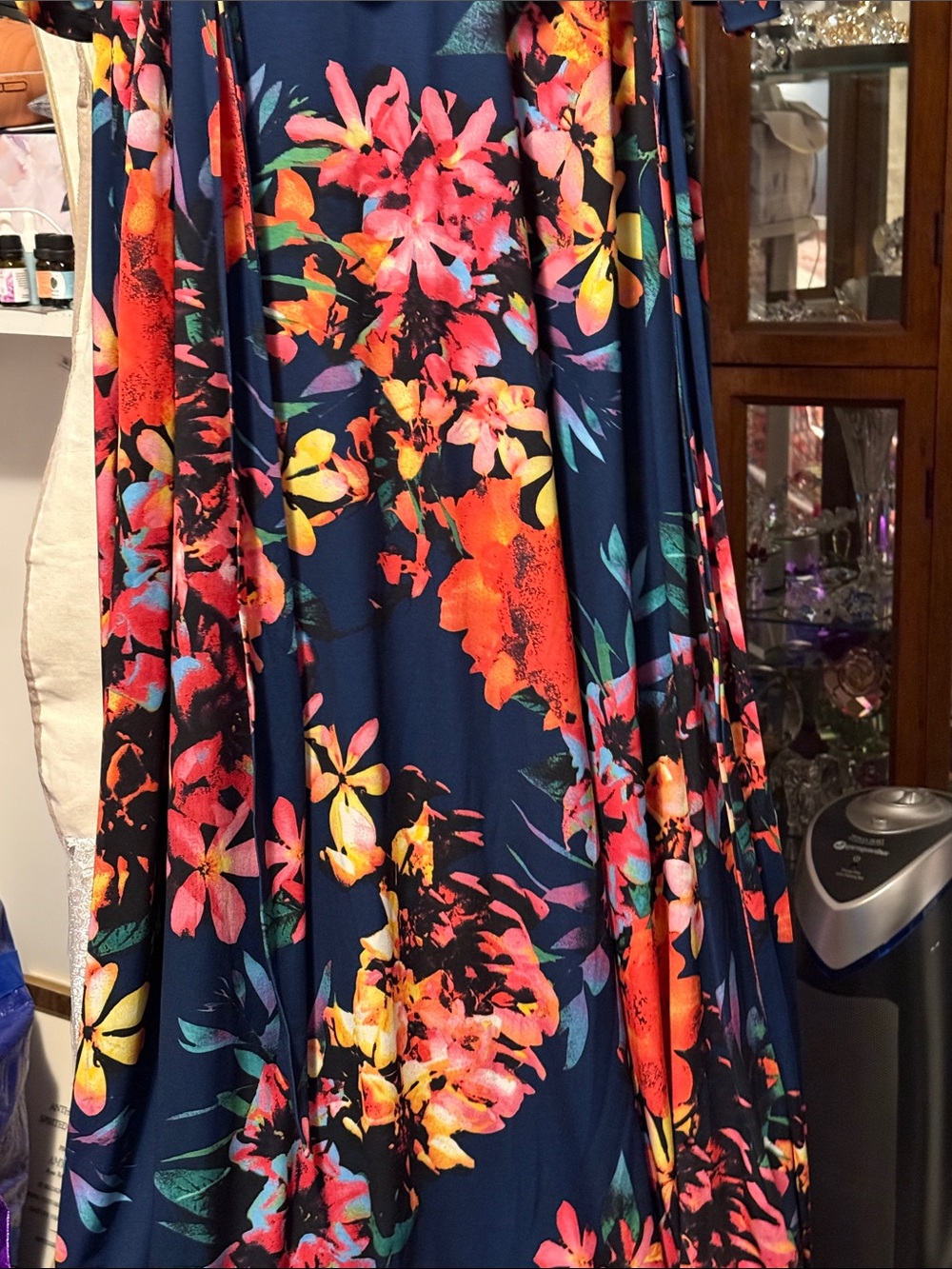 VENUS Navy Floral Wrap Maxi Dress with Coral, Pink & Yellow Blooms - Picture 3 of 5